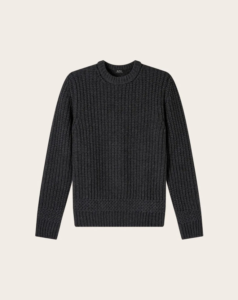 Pull col rond Ron A.P.C. en laine gris anthracite chiné