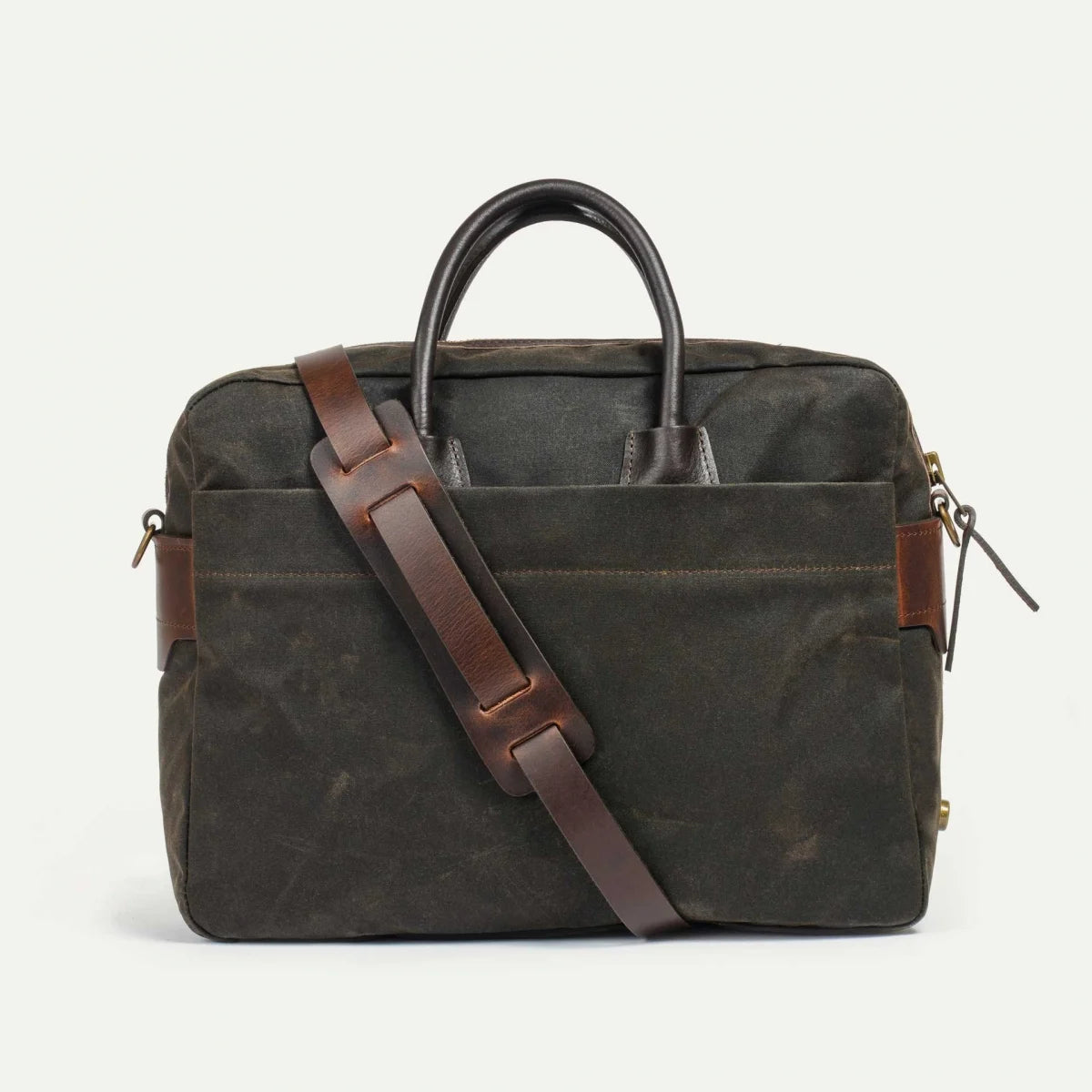 Sac business Report de Bleu de Chauffe en toile cirée kaki et cuir