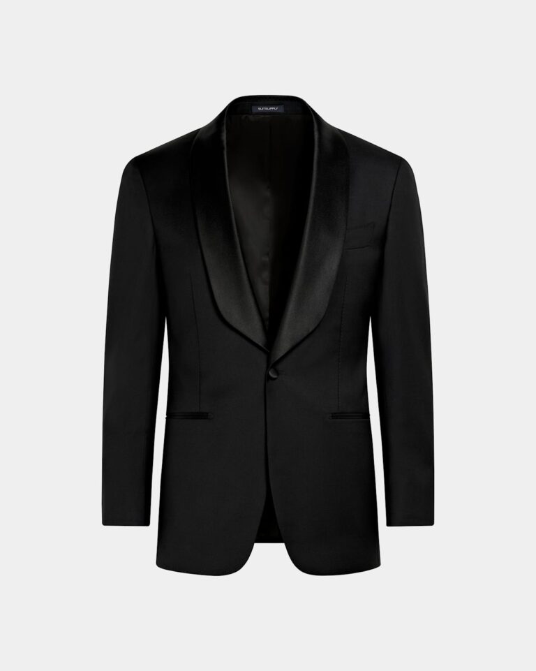Smoking Havana noir à col châle en satin, laine Vitale Barberis Canonico, Suitsupply