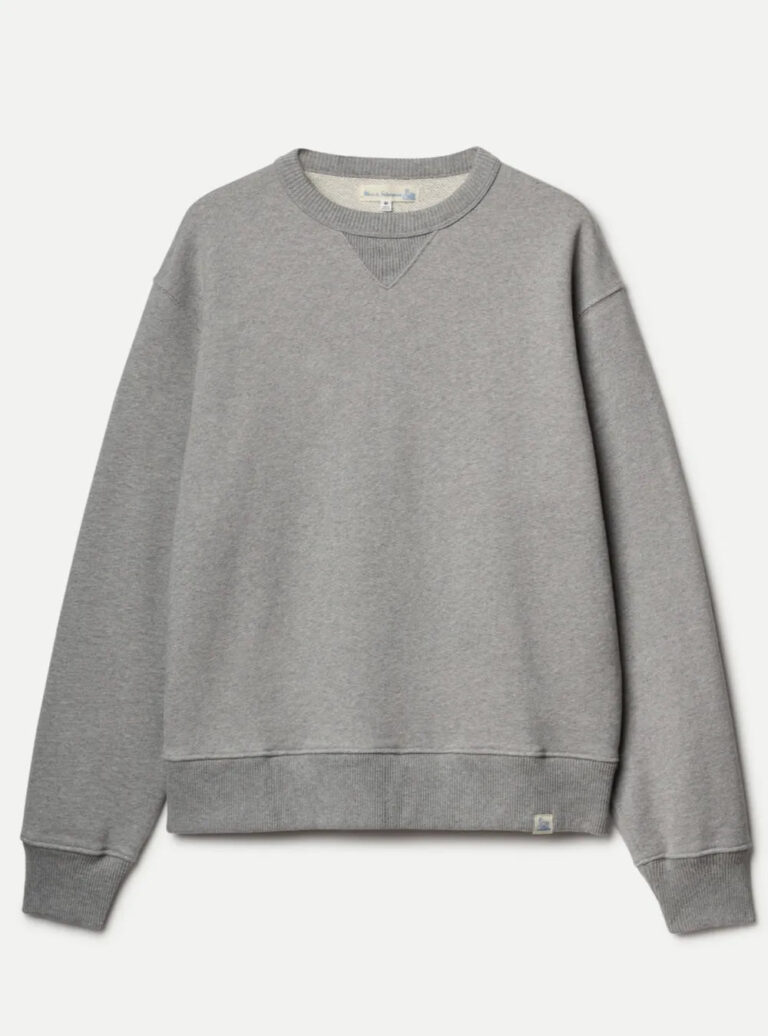 Sweat col rond CREW02 Authentic Fleece gris chiné en coton bio, Merz b. Schwanen
