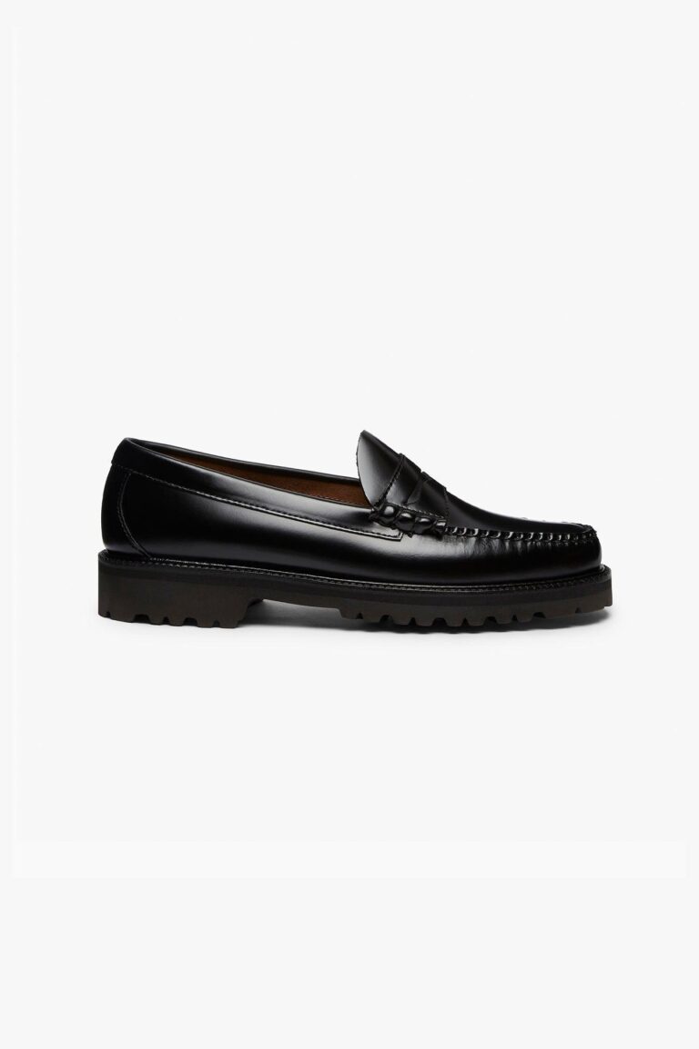 Mocassins Weejuns Larson 90 en cuir noir sur semelle crantée, G.H. Bass, vue de profil